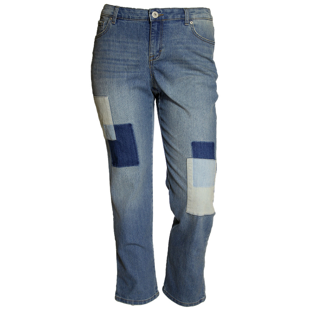 Plus Sizes Blue Patchwork Mid-Rise Boyfriend Cropped Jeans Style & Co NEW w/Tags